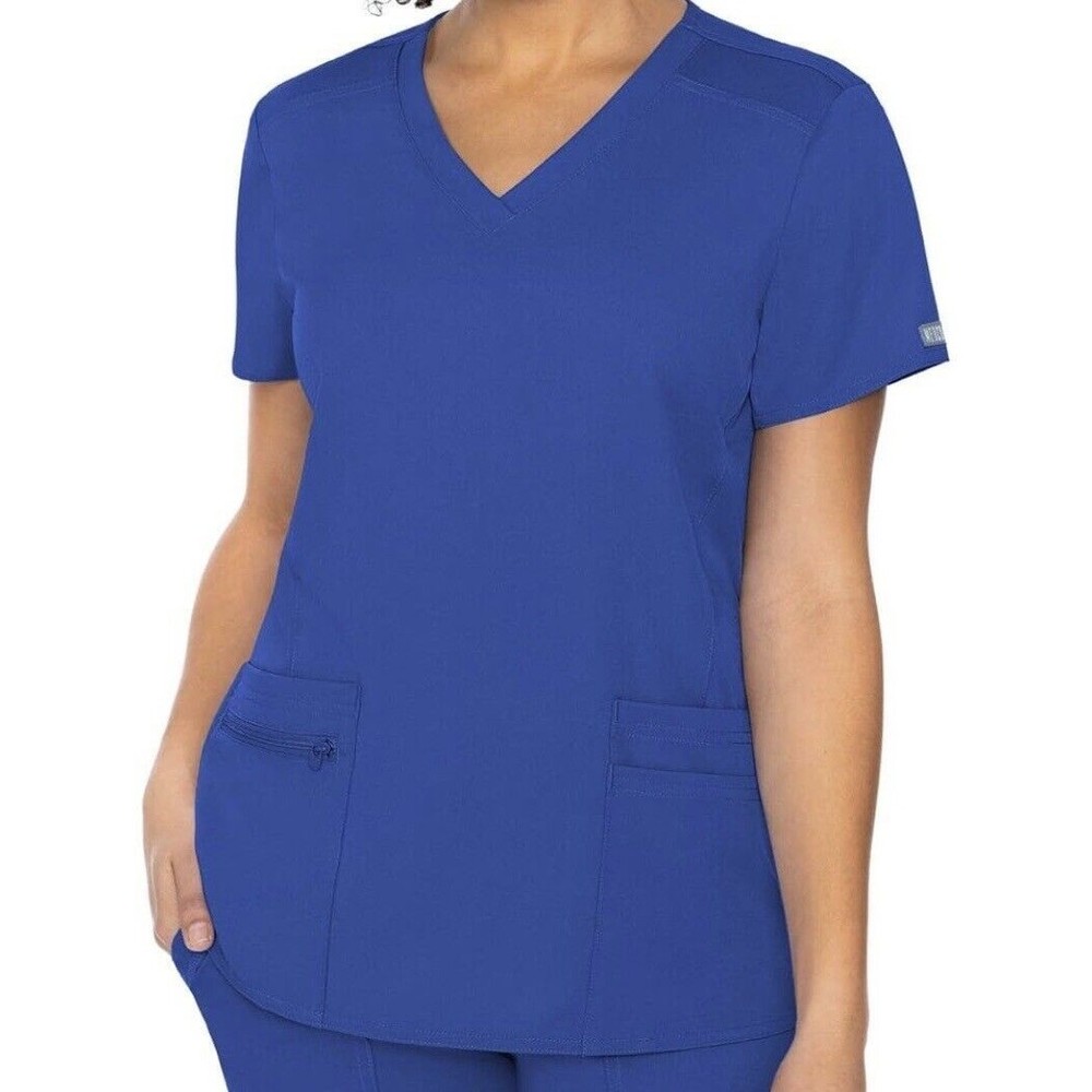 Women’s Scrub Top “Med Couture”V-Neck 7468 3-Pocket Royal Blue Size Small